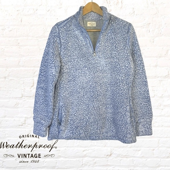 WEATHERPROOF Vintage Women's Sherpa 1/4 Zip Pullover Sweater Size Small Blue - Picture 1 of 9